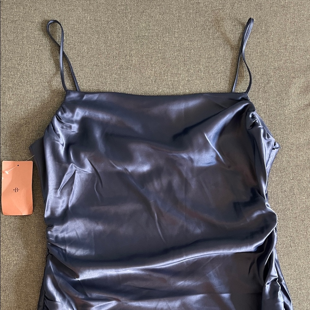 NWT BHLDN Emery Square-Neck Stretch Satin Midi Dress XXL, Slate (blue) - Picture 4 of 14